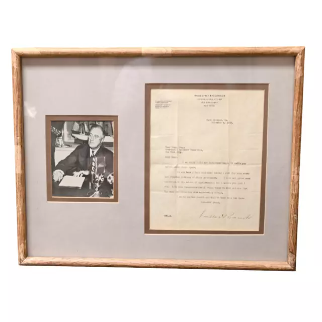 EARLY PRESIDENT FRANKLIN D ROOSEVELT SIGNED TYPED LETTER MATTED FRAMED c1928