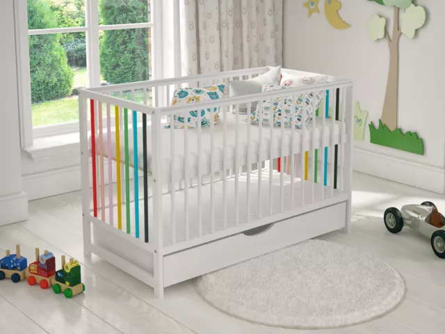 Baby Cot Bed 120x60cm with Covered Drawer & FREE Deluxe Aloe Vera Mattress