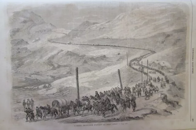 Gravure Armée Française Au Mont Cenis Général Forey L'univers Illustré 1859