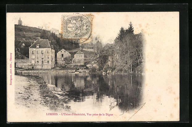 CPA Lormes, L´Usine d´electricite, vue prise de la Digue