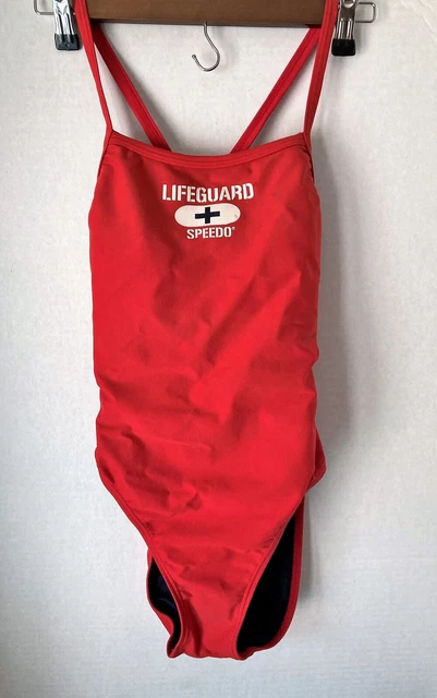 VTG Women's One Piece Swimsuit Size 8/34 Lifeguard Speedo Red High Leg
