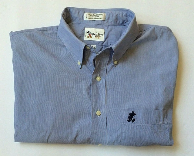 WALT DISNEY WORLD Mens Button Down Shirt XL Blue Mickey Mouse Long