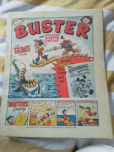 Vintage BUSTER + MONSTER FUN COMIC  8 July 1978 Pull-Out Mickey Mouse Mini Comic