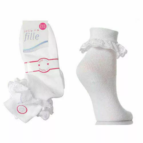 Baby / Girls Lace Top Ankle Socks Frilly Frills White Cotton 3, 6, 12 Pairs R001