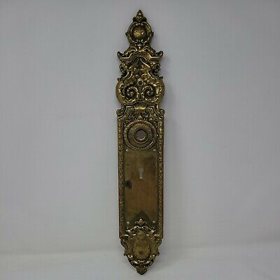 Vintage Victorian AABCo Heavy Cast Brass Ornate Entry Door Plate 17.5" Tall