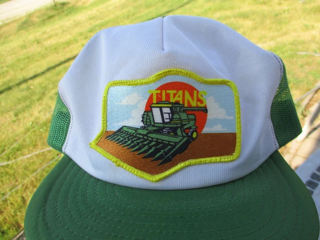Vintage John Deere Titans Combine Tractor Patch Snap Back Mesh Hat Louisville Mf