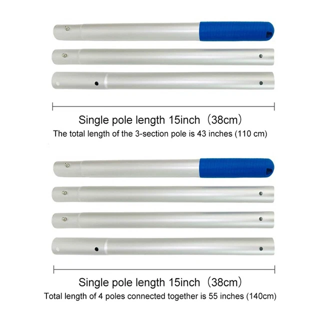 Poteau Télescopique En Aluminium Pour Nettoyage De Piscine - 3 Sections, Longueur 44,5 à 113,5 Cm - Compatible écumoire, Brosse, Aspirateur