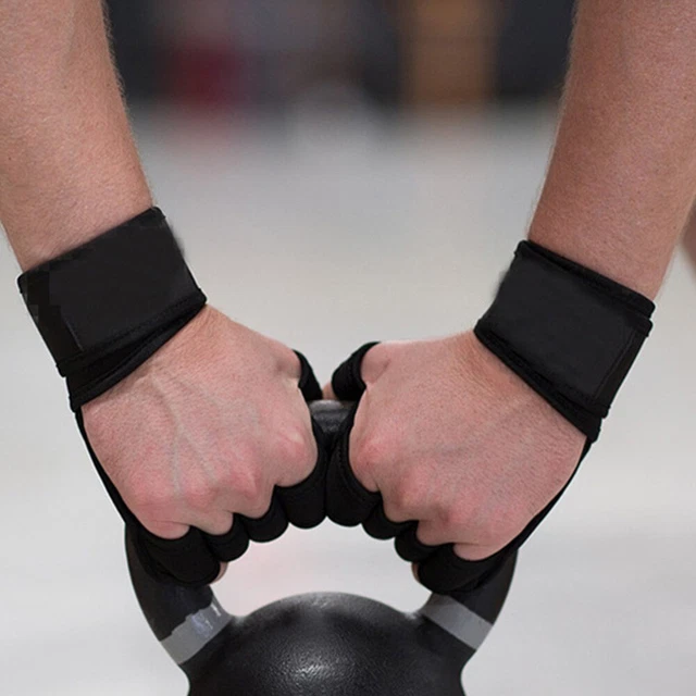 Fingerless Workout Gloves Weight Lifting Hand Grips Black Handles Sports 4