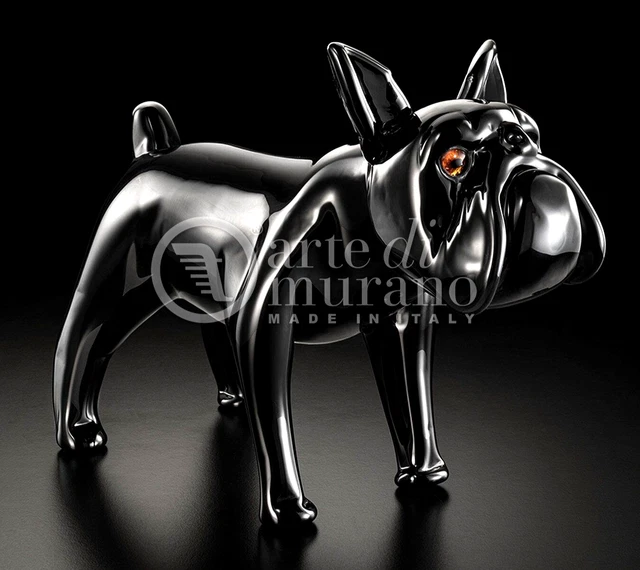 Cristal de Murano Original Venezia adorno Escultura Perro Bulldog Negro Nuevo A