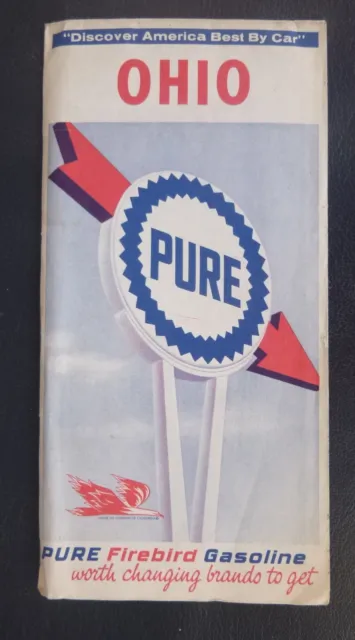 1966 Ohio  road map Pure  oil gas Firebird Union 76