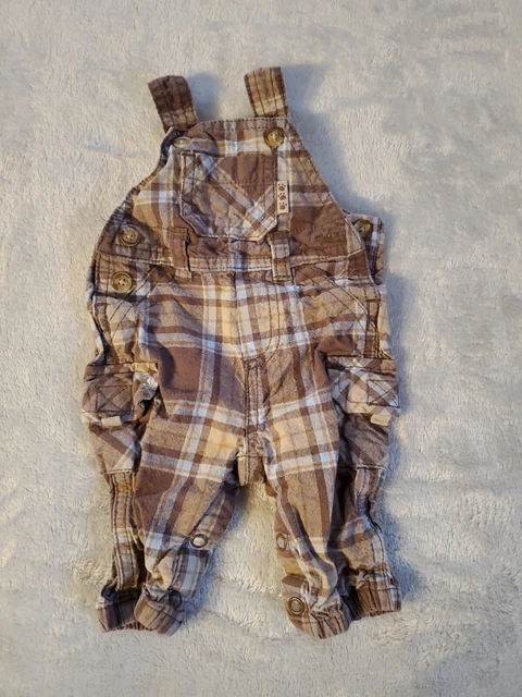INFANT Newborn Baby Boys Overalls Carters 5-8lbs Brown Plaid EUC Cargo