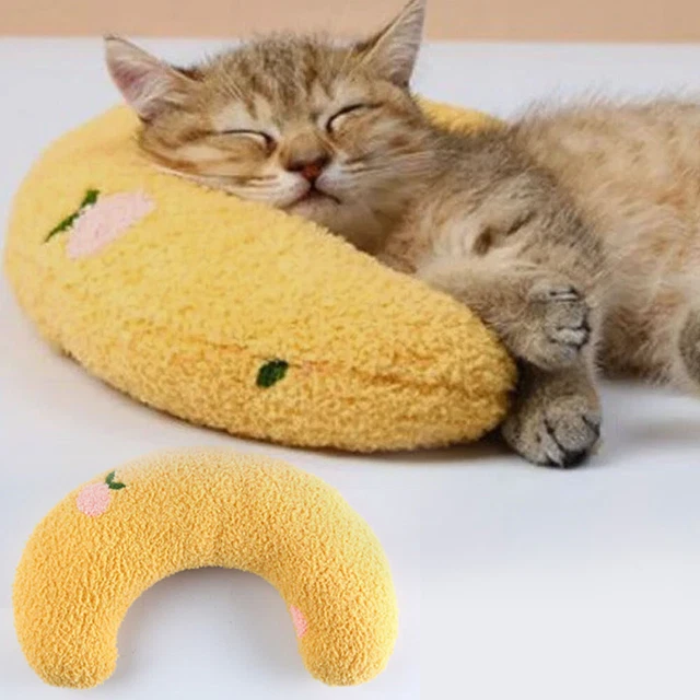 Pillow for Cats Soft Fluffy Pet Calming Toy U-Shaped Pillow Cervical Protection