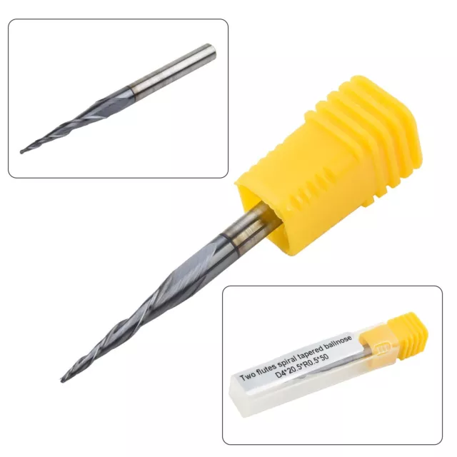 Tungsten Carbide Tapered End Mill Ball Nose 2 Flute TiAIN Coat For Carving Tool