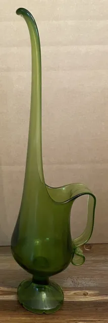 LE Smith MCM Green 19.5” Glass Footed Candle Holder