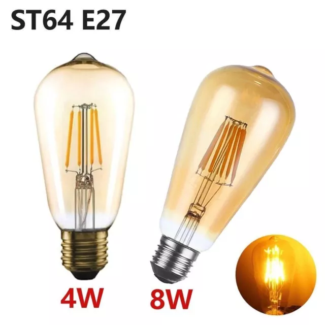 E27 LED ST64 Edison 4W 8W Vintage Retro Lampe Glühlampe Filament Glühbirne Birne