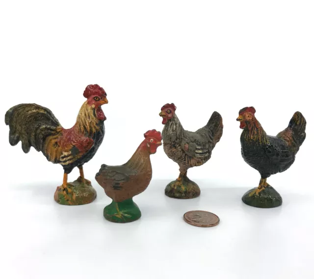 Elastolin Composite Rooster Hen Chicken x 4 Toy Figure pre-war 6cm 2in signed