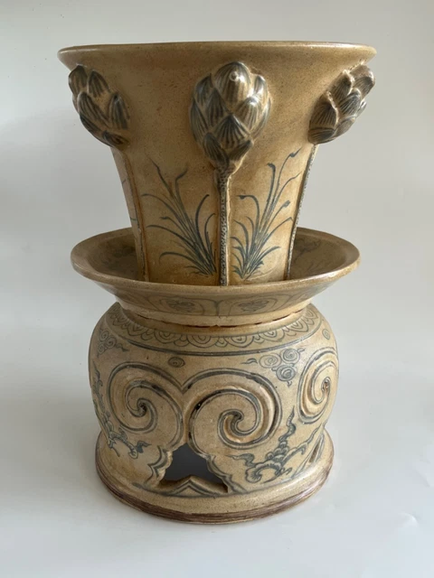 Rare Annam 安南焼 Vietnamese 15th Century Blue Underglaze Stone Ware Offering Stand