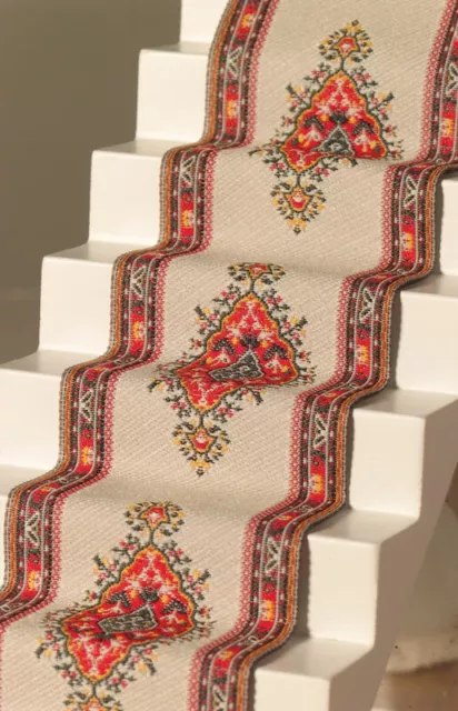 Dolls House Stair Carpet Cream & Red Hallway Carpet Miniature 1:12th Scale