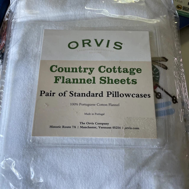 ORVIS Country Cottage Flannel Shams and Pillow Cases Skiers Snowy Trees NIP