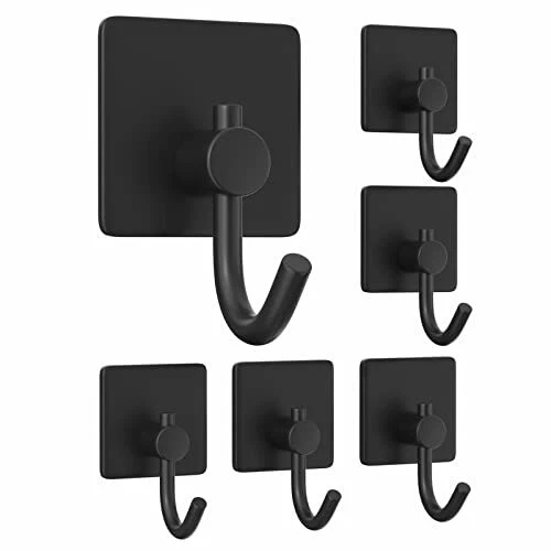 Ganchos autoadhesivos, ganchos de alta resistencia para pared y puerta para paquete de 6 negros