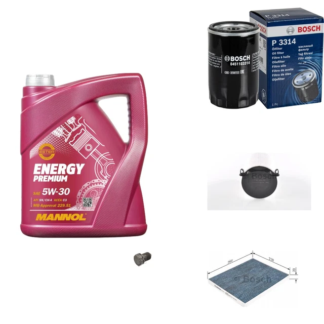 Bosch Pacchetto di Ispezione 5 L mannol Energy Premium 5W-30 per VW Golf A V 1.6