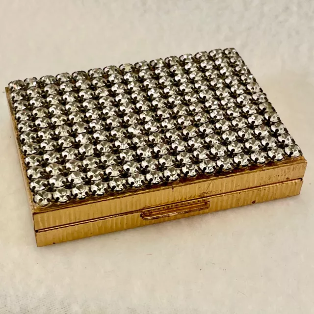 Vintage EVANS Elegance Gold Tone & Rhinestone Studded Powder Mirrored Compact