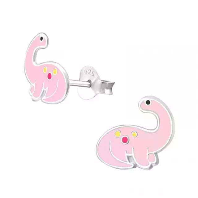 Petit Sterling Silver Pink Dinosaur Stud Earrings - 10mm x 9mm - Gift Box