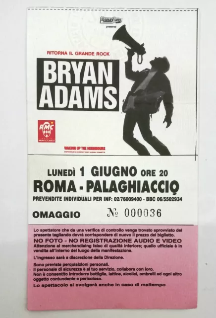 BIGLIETTO TICKET CONCERTO PALAGHIACCIO a ROMA : BRYAN ADAMS ANNI 80/90