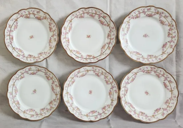 6 ANTIQUE MORITZ ZDEKAUER M.Z. AUSTRIA 7.75” Cake Plates PINK YELLOW ROSES SWAG