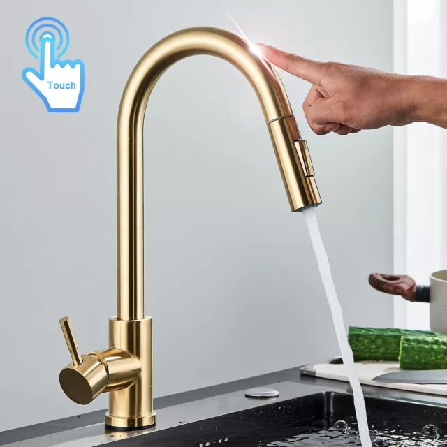 Smart Sensor Touch Kitchen Sink Faucet Pull Out Mixer Taps with Twin Modes Spout