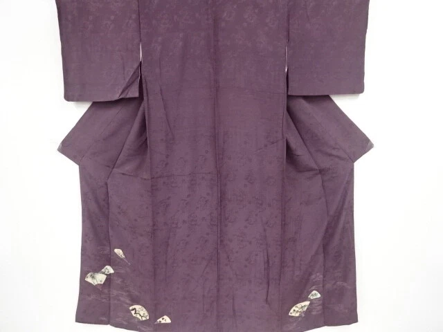 42682# Japanese Kimono / Antique Kimono / Fan With Ume & Bamboo Grass
