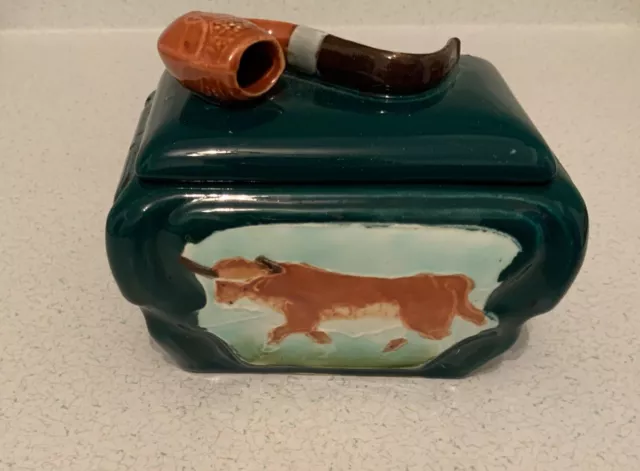 Antique HUMIDOR BULL PIPE Tobacco Jar - Majolica early 1900’s