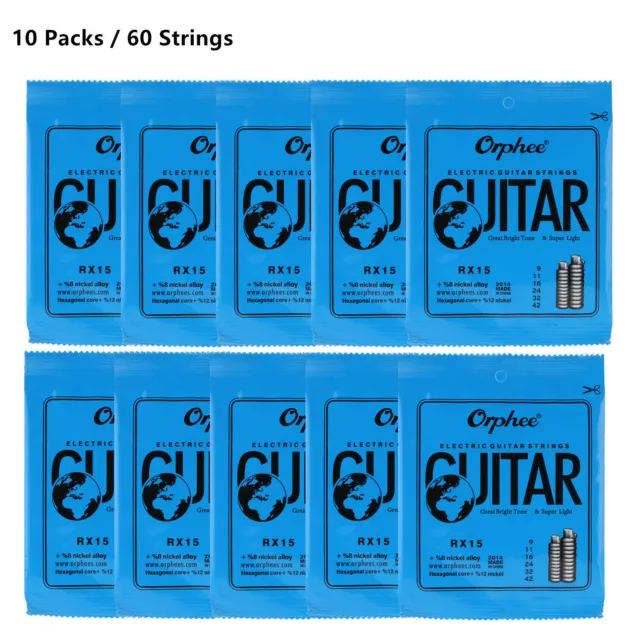 10 Sets of 6pcs Orphee RX15 Electric Guitar Strings .009-.042 Nickel Alloy W7G8