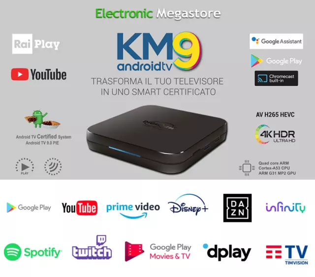 Smart Tv Box Android Digiquest Km9 4k H.265 Quad Core Wi-Fi Android TV 9 CERTIFI