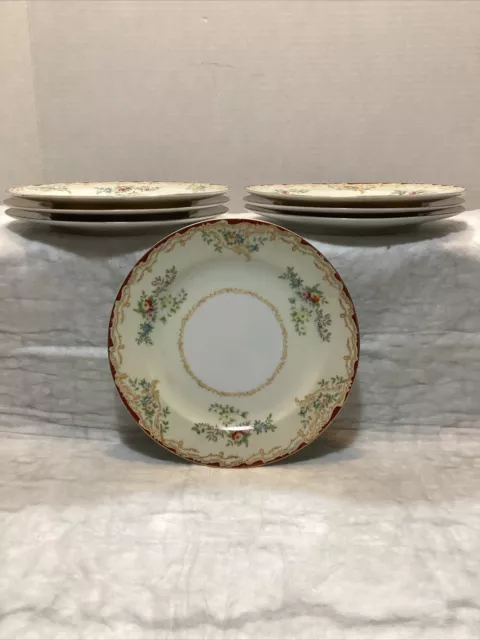 Empress China Pattern EmpEmp9 Maroon Edge 7 1/2” Salad Plates 7 Pcs