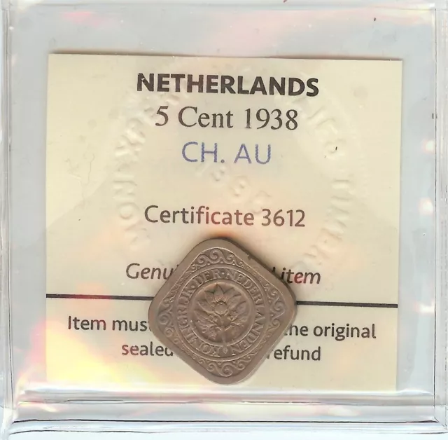 Hollande - 5 Cent 1938 CH. AU - Cert: 3612