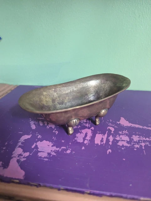 Vintage Brass Claw Foot Tub Soap Trinket Dish 5 inches long 1 3/4 inches tall