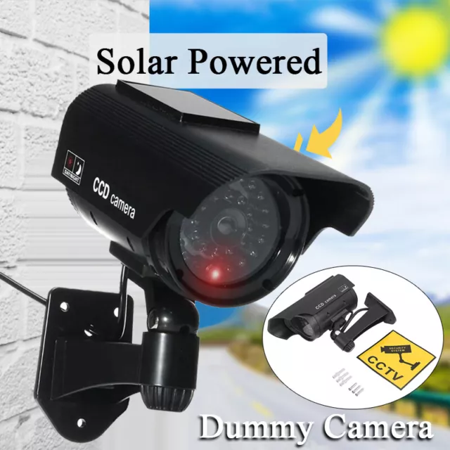 Solar Powered Dummy Security Camera CCTV Surveillance Bullet Cam Fake IR LED UK