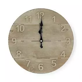 Wooden Rustic Distressed Wall Clock 30cm Diameter Shabby Chic Kitchen