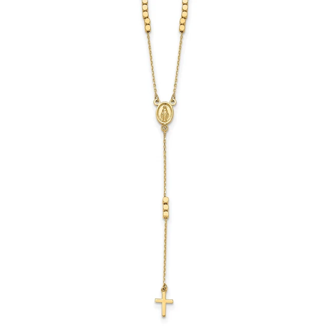 14k Yellow Gold Rosary Design Miraculous Medal Cross Y-Drop Necklace 14k Yellow Gold Rosary Design Miraculous Medal Cross Y-Drop Necklace
