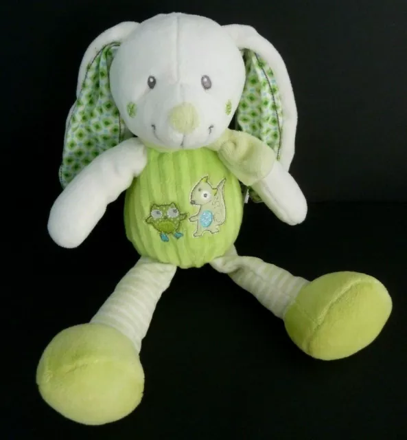 C7- DOUDOU PELUCHE MOTS D'ENFANTS LAPIN BLANC VERT ECUREUIL HIBOU CHOUETTE 27cm