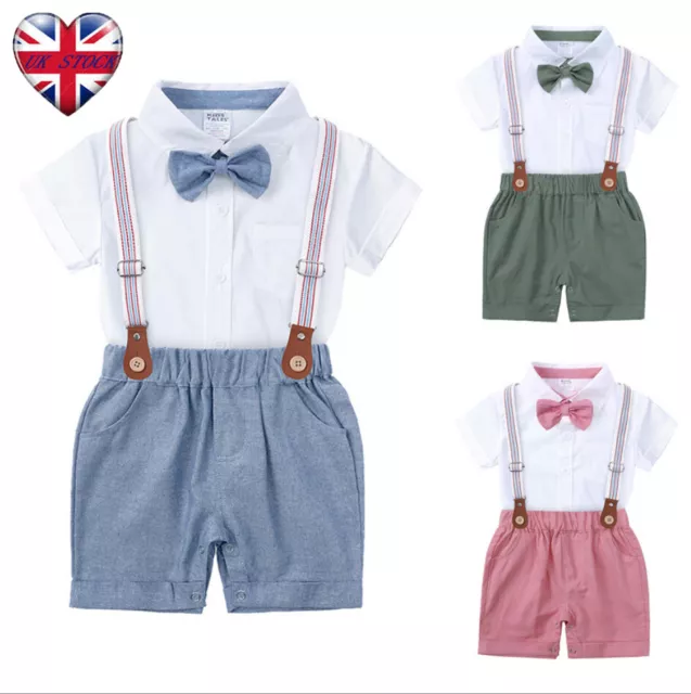 Kids Baby Boys Gentleman Shirt Tops + Shorts Outfits Formal Party Clothes Set UK