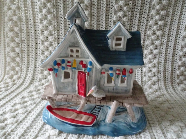 Blue Sky Clayworks Ceramic NAUTICAL BOAT SHOP CANDLE HOUSE Tea Light Decoration