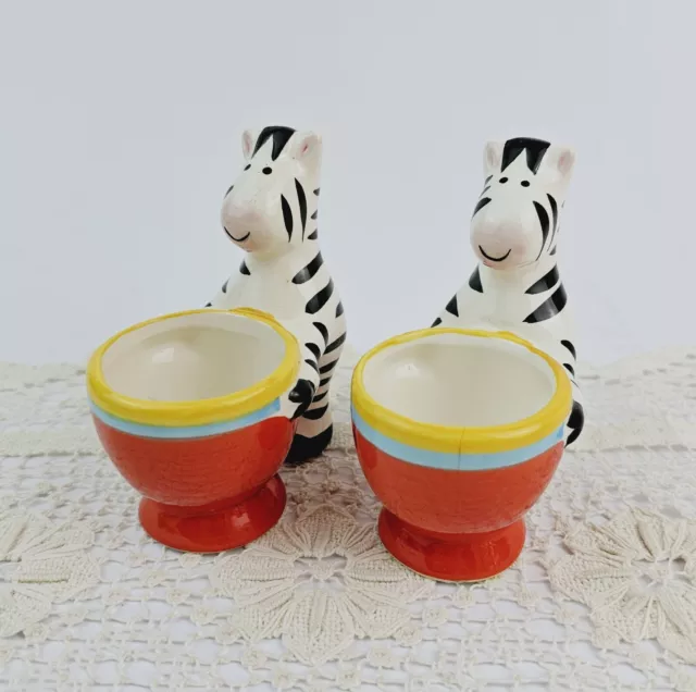 Vintage Zebra Novelty Egg Cups Ceramic Kitsch Collectables - Pair of Zebras 2