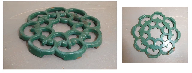 Dessous de plat vintage français en fonte émaillée verte Dessous de plat vintage français en fonte émaillée verte