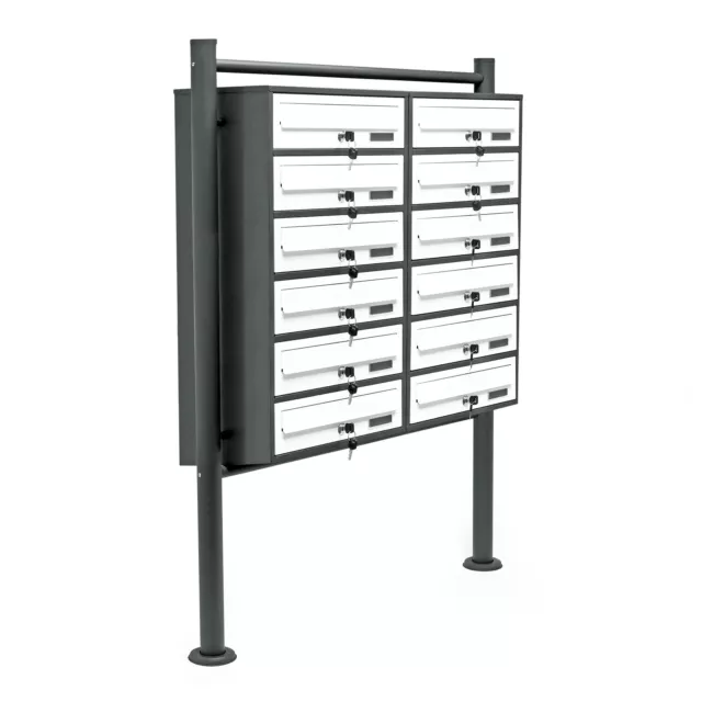 12x Boite aux lettres Pied Support 2x6 Compartiment Superposé Anthracite/Blanc
