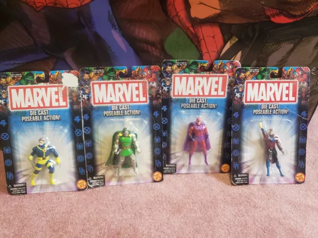 Marvel Heavy Metallic Heroes Die Cast Metal Figures Toy Biz 1999 lot of 4