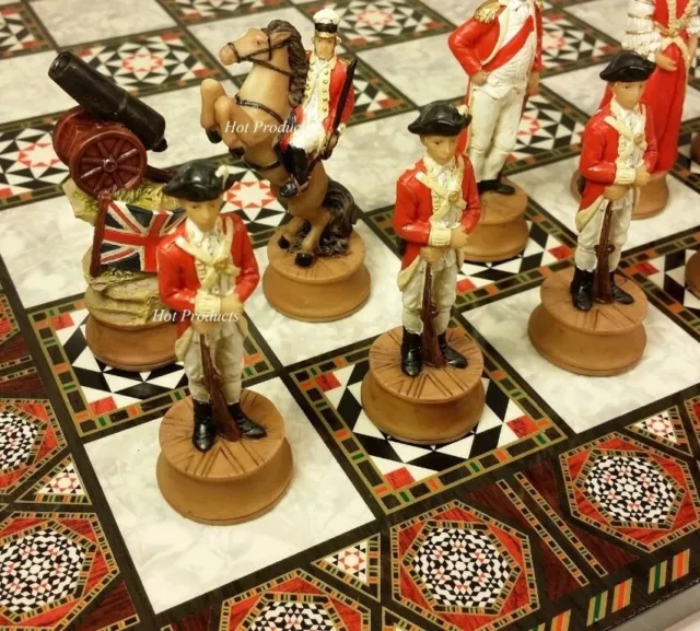 SAC American Revolutionary War Chess Set Ivory&Red With Wooden Board UK  made.