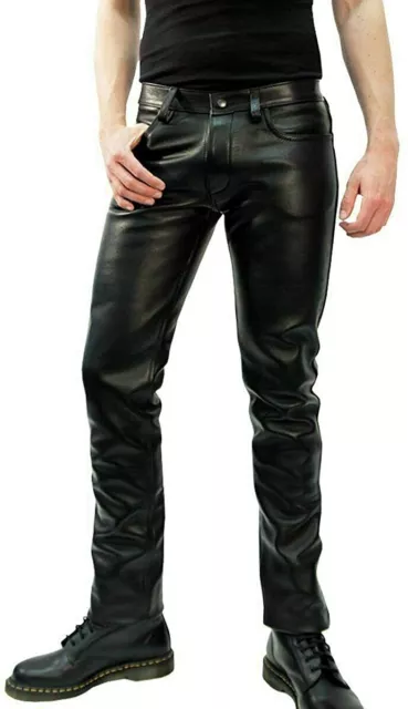 Mens Bikers Style Motorcycle Black Pant Genuine 100% Cow Skin Full Grain Leather