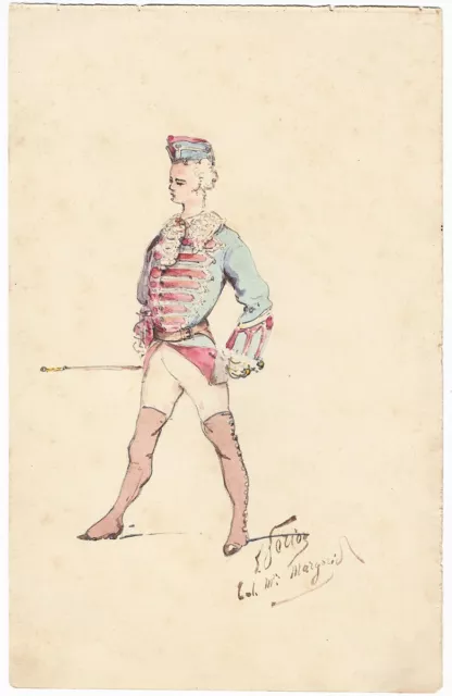 Dessin aquarelle 19e siècle signé PORION caricature militaire soldat vers 1840